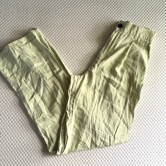 Zara Pleated High Rise Wide Leg Trousers S 4 6 Green Pants Coastal Boho - Picture 4 of 7